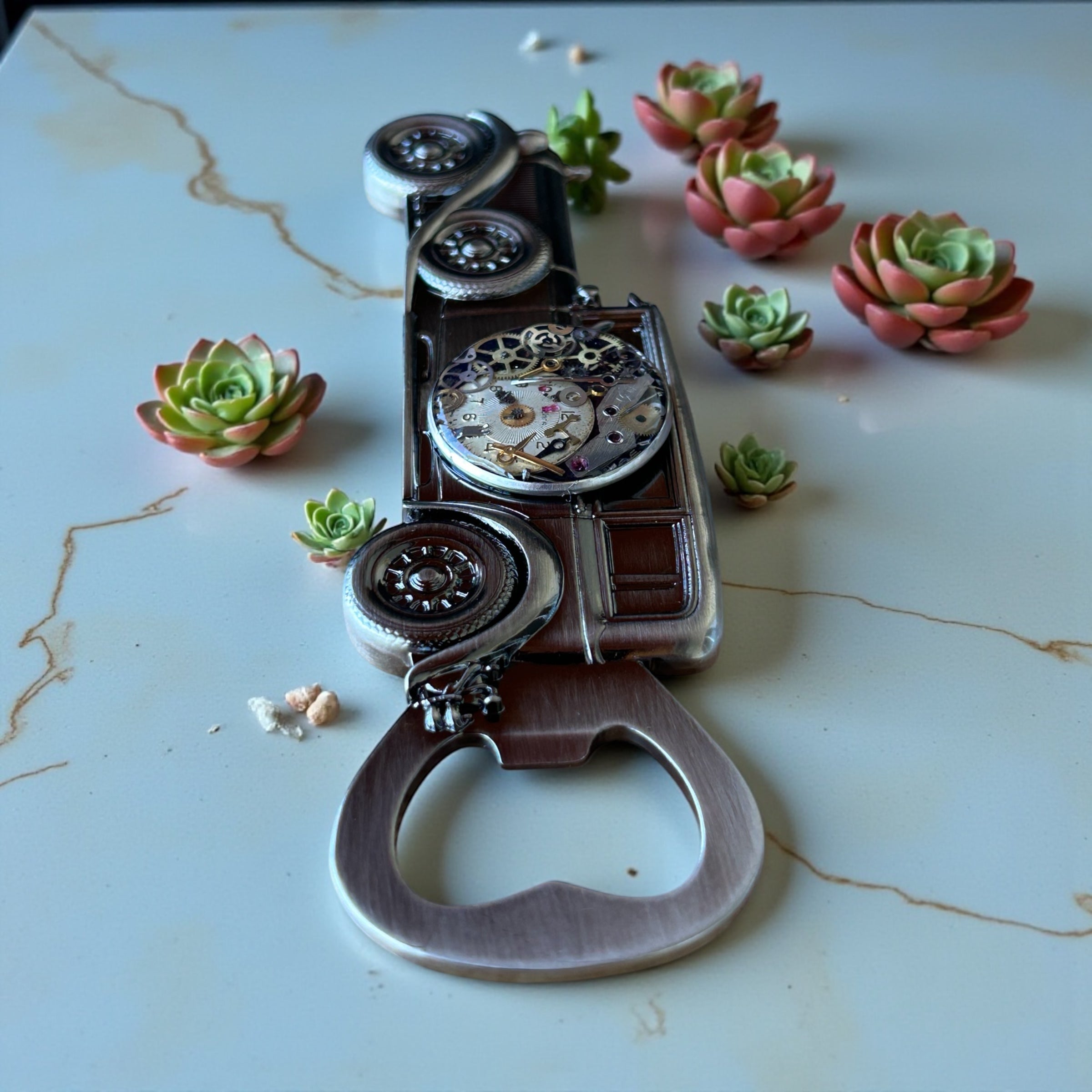 Steampunk watch parts vintage car bottle opener