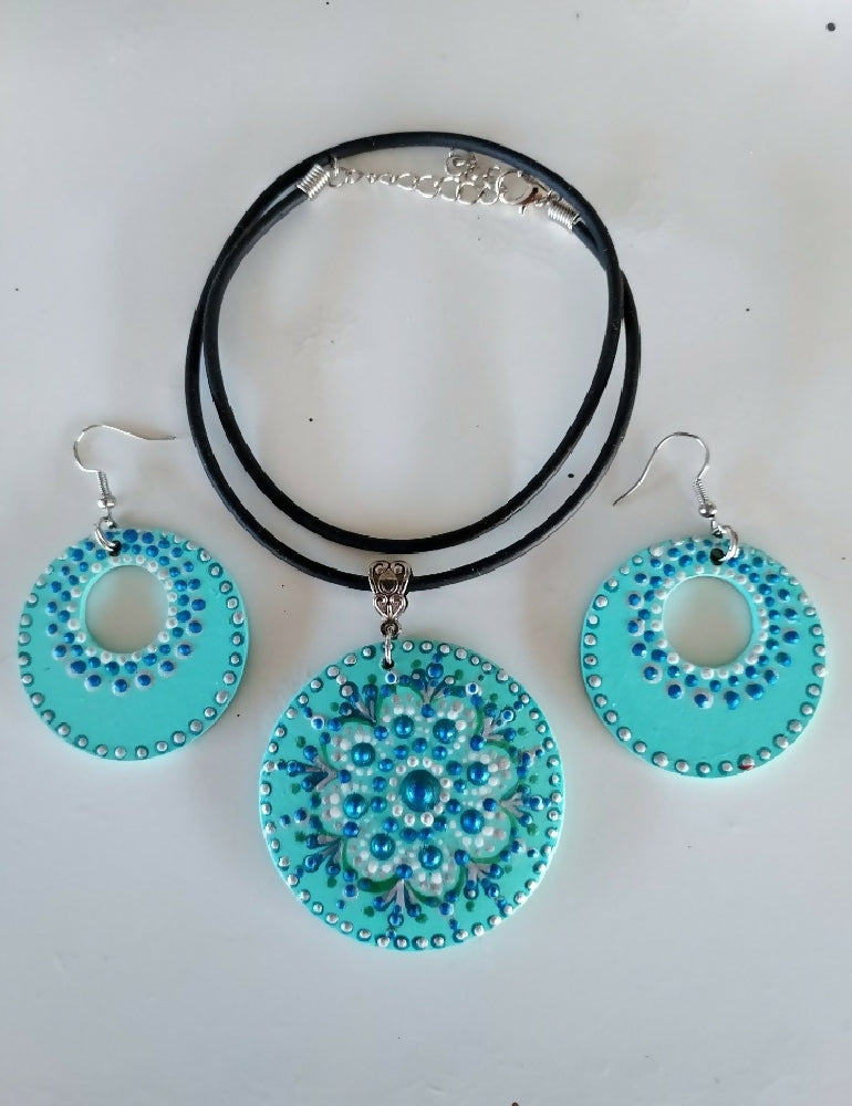 Stunning original design Dot Art Pendant and Earing set called "Blue Horizon"