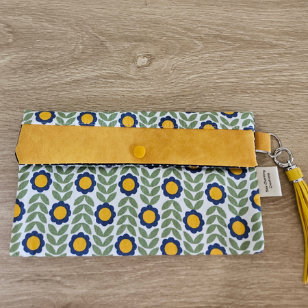 Pouch/Mobile Phone Holder/Clutch - Blue and Yellow sunflowers- Design