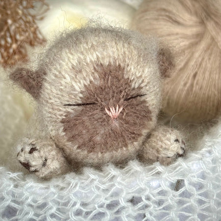 Handmade Brown Siamese Knitted Sleeping Kitty Toy 🐾