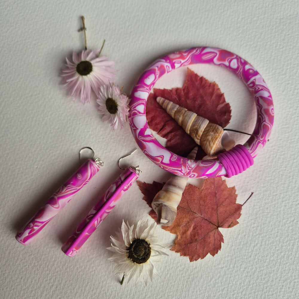 Pretty in Pink Hoop and Dangle Earrings and Bangle