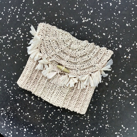Crocheted Raffia Clutch Bag