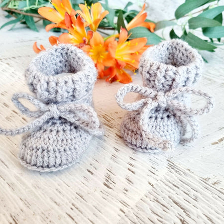 Baby Booties Pale Grey Newborn Crochet Knit Shoes Socks