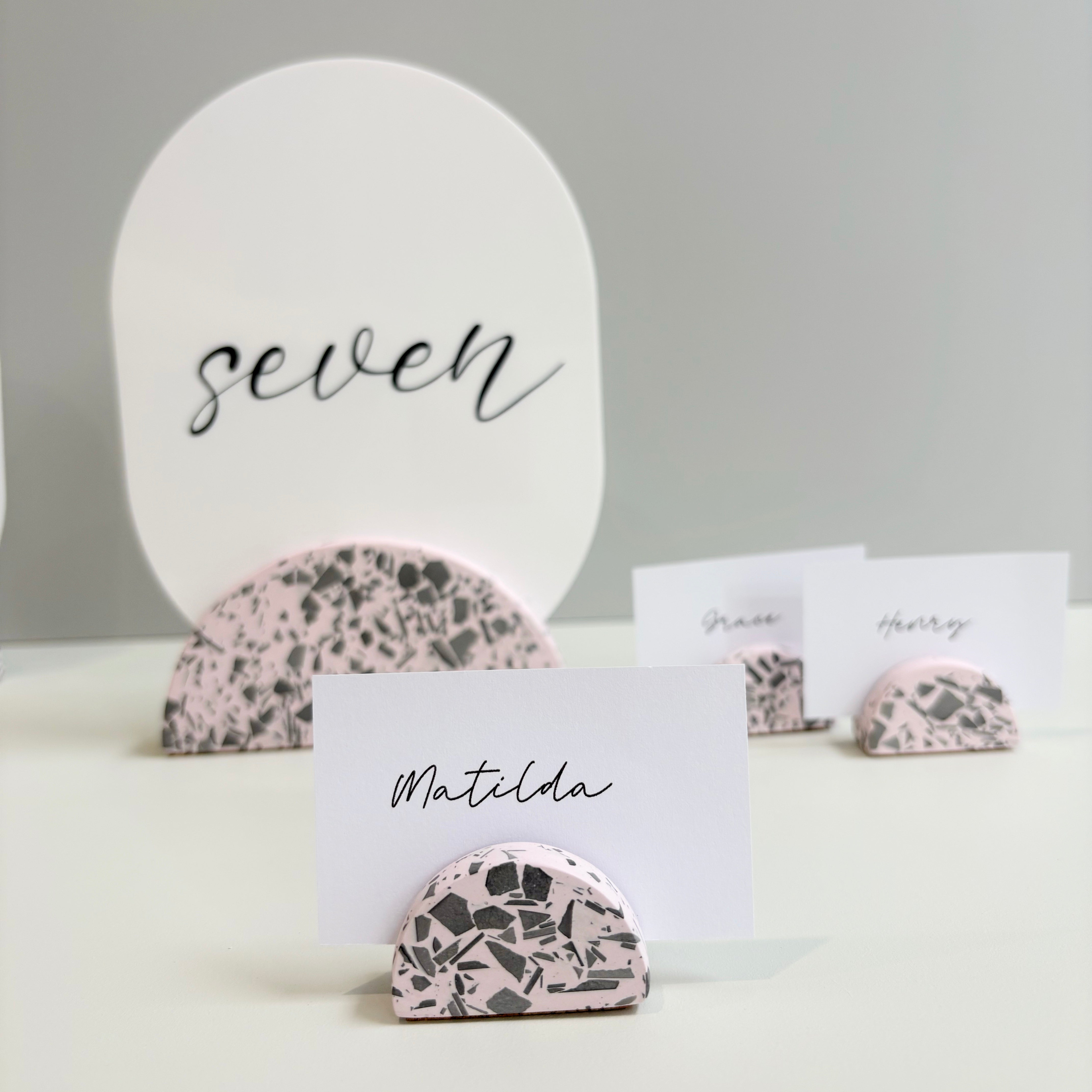 Wedding table numbers, pink and black eco resin terrazzo