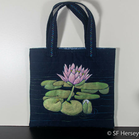 Convenient Bag with Painted Waterlily