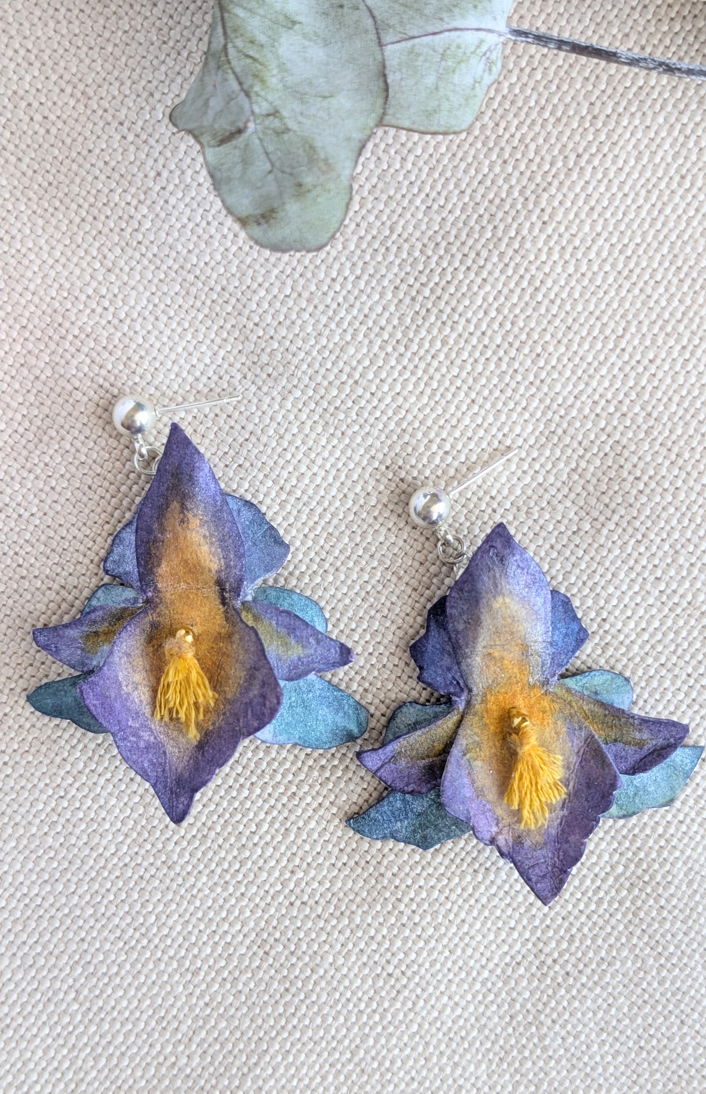 Handmade Iris Flower Earrings – Watercolour Paper Botanical Statement