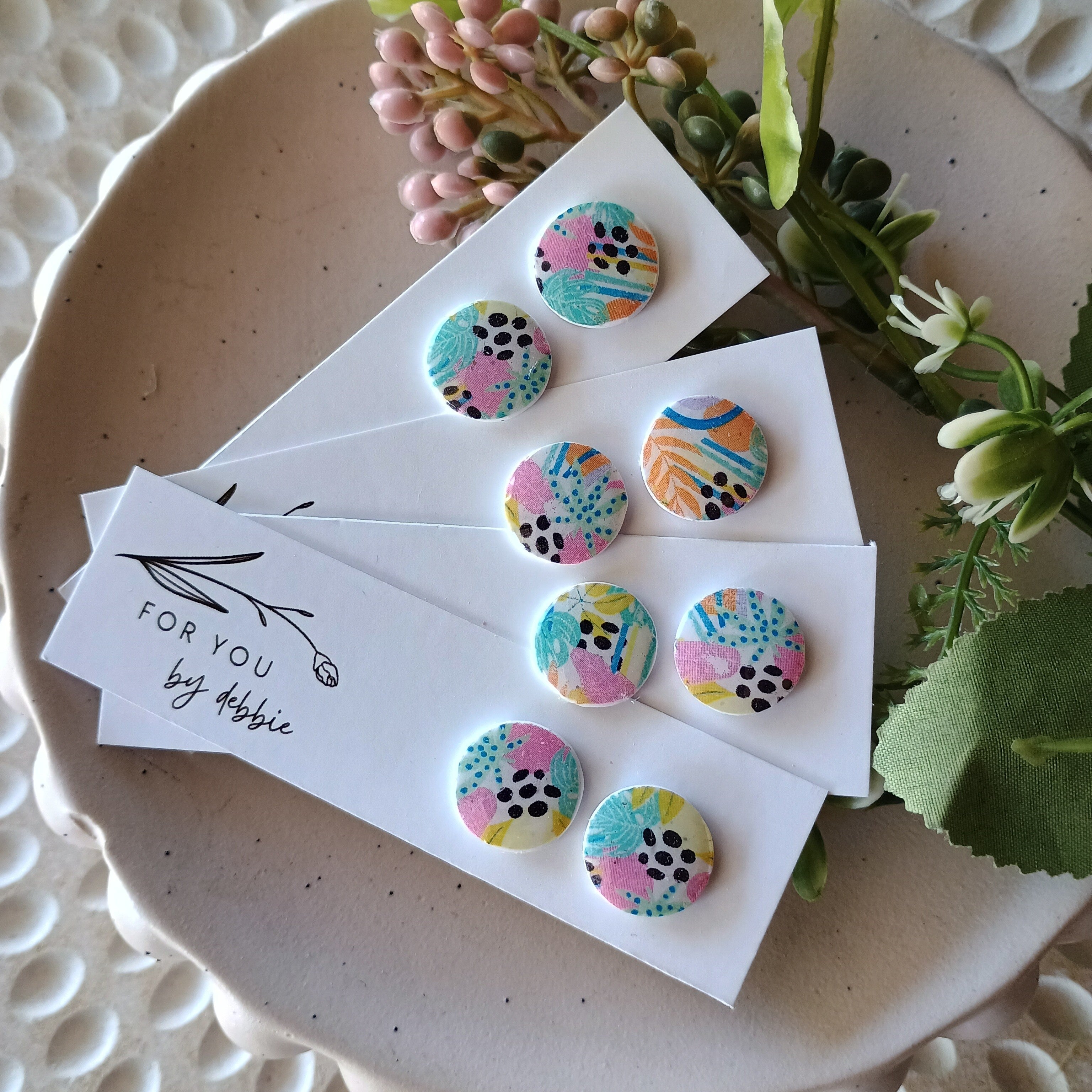 Circle stud earrings- colourful leopard