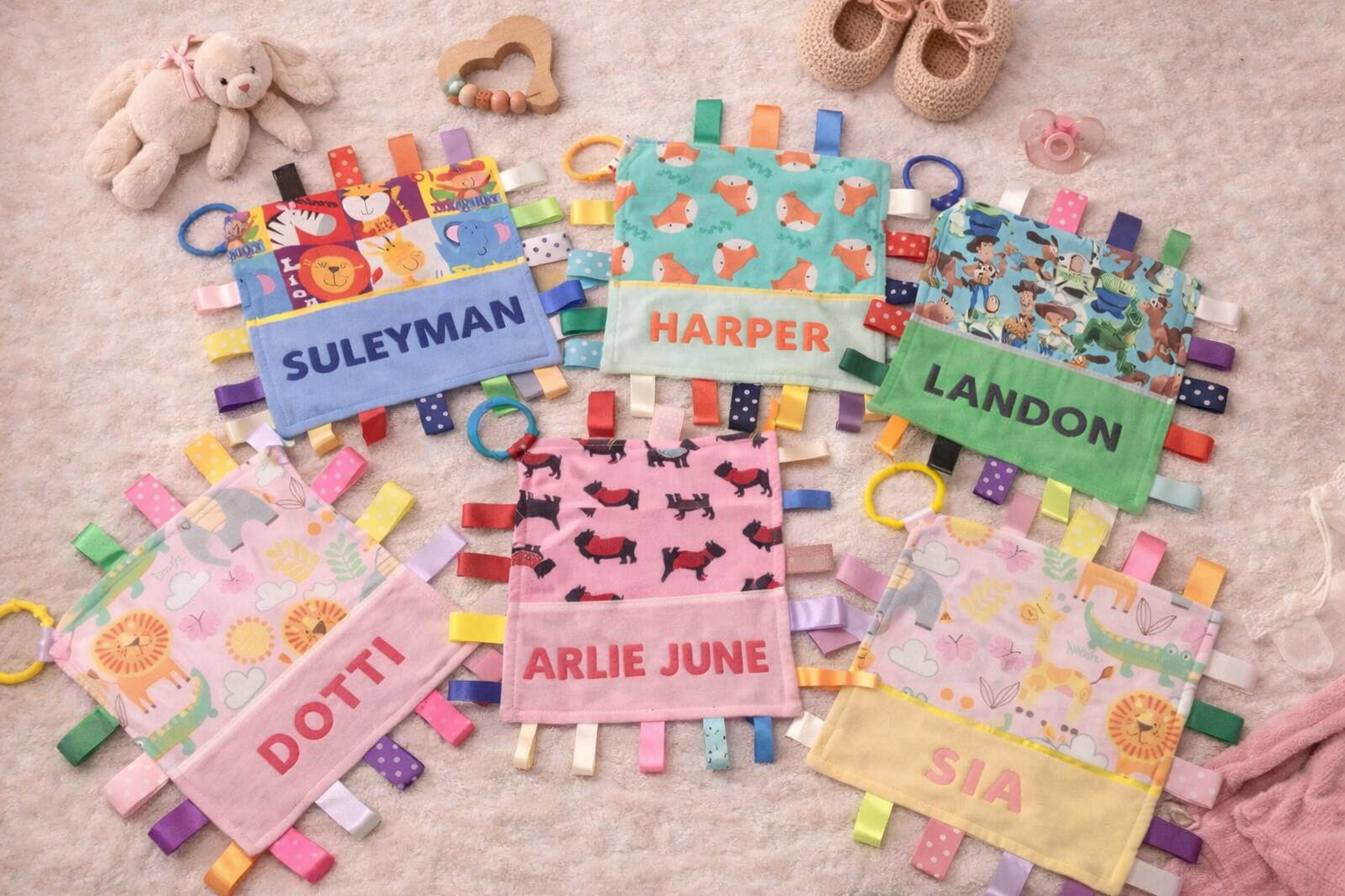 Babies Personalised Taggy Security Blanket / Comforter Toy - Various Designs -