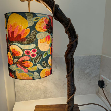 Solid Timber Lamps with Kirsten Katz Fabric Shades - Pair