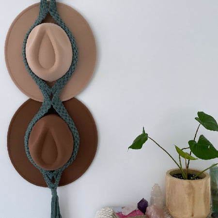 Macrame Double Hat Hanger Dark Sage