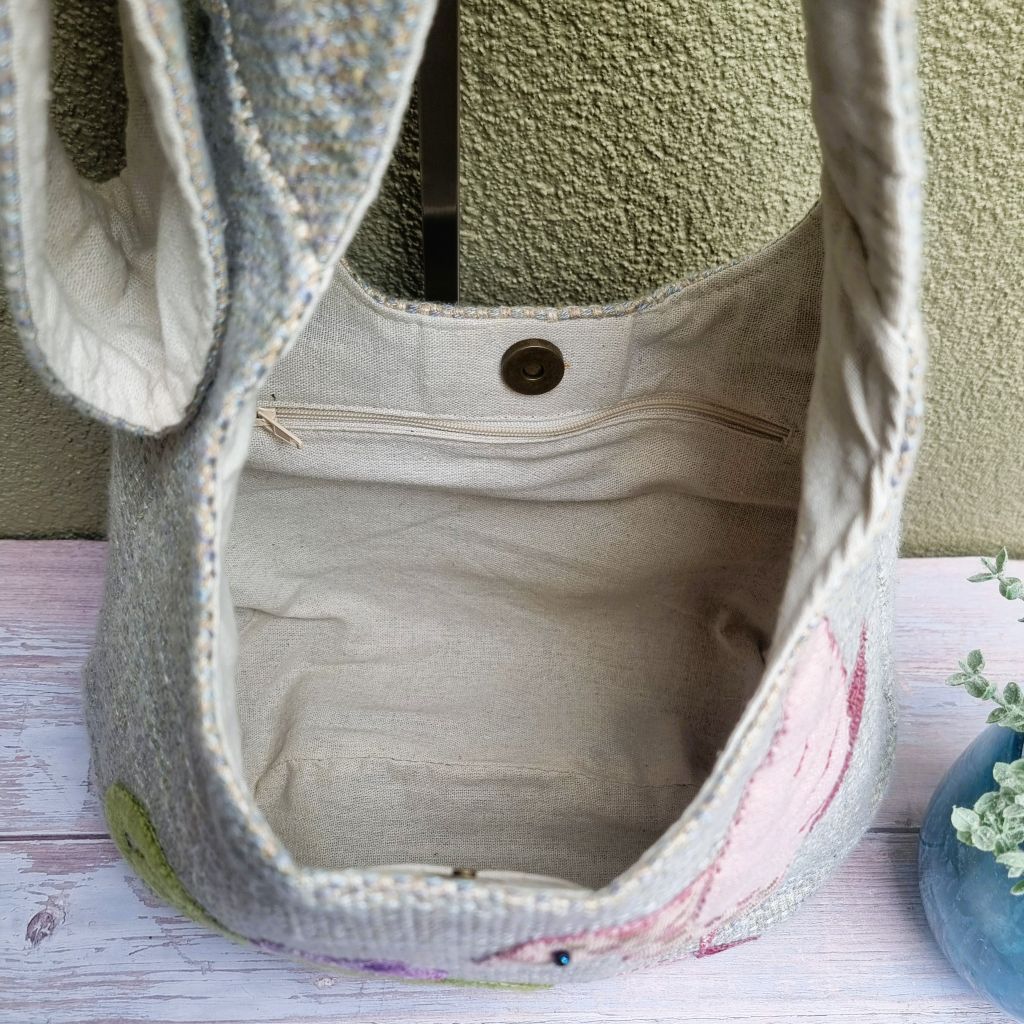 Sadie Jane upcycled hobo bag - hummingbird applique