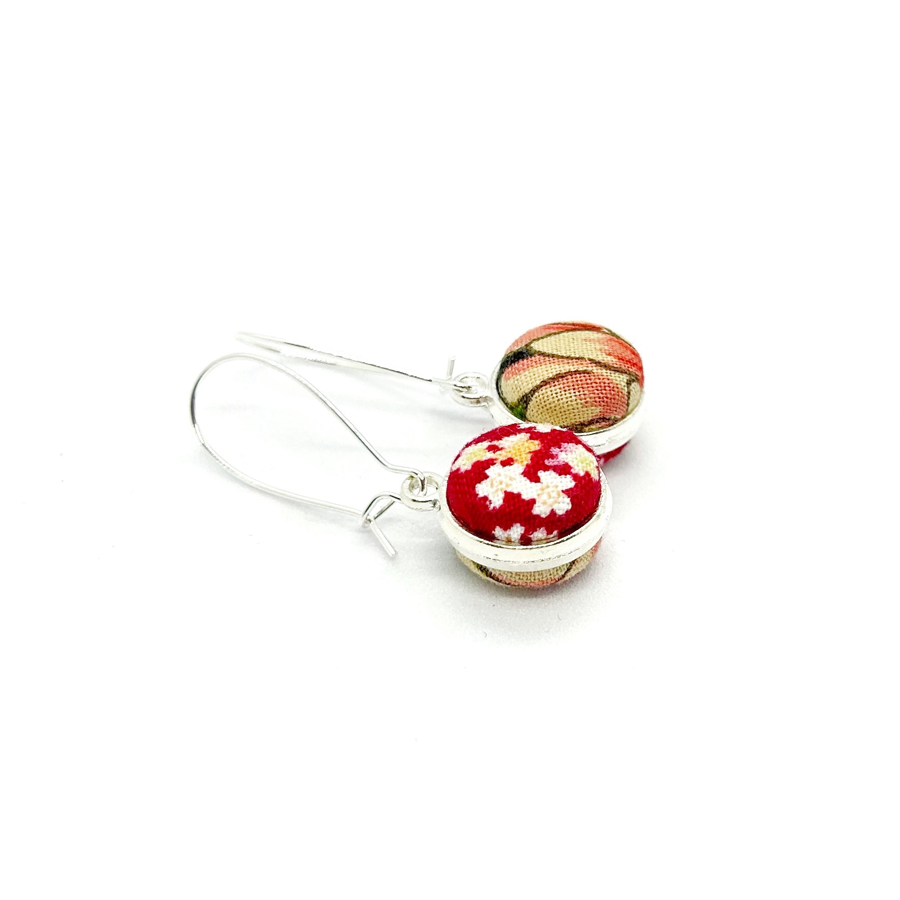 Double Sided Fabric Button Earrings - Pink