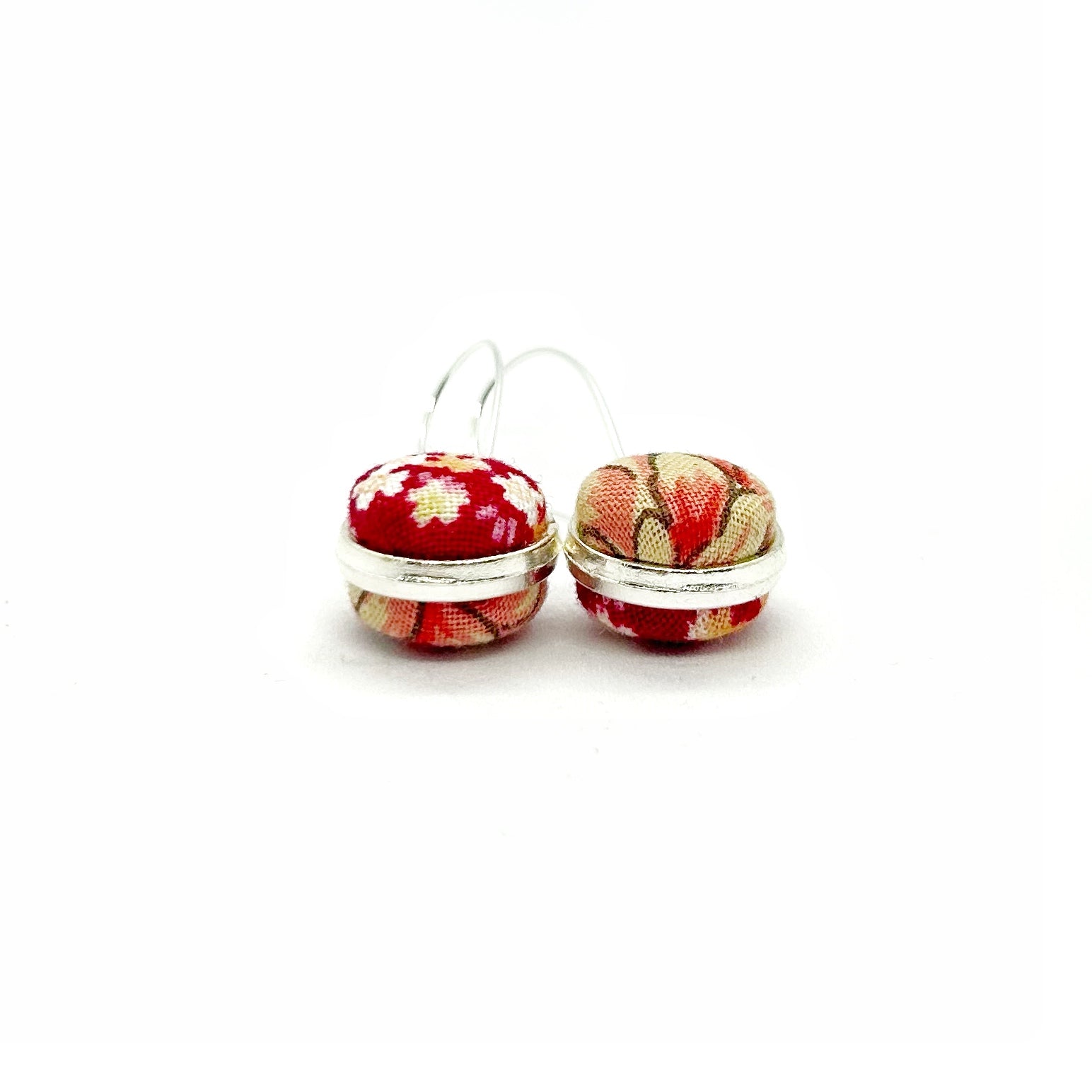Double Sided Fabric Button Earrings - Pink