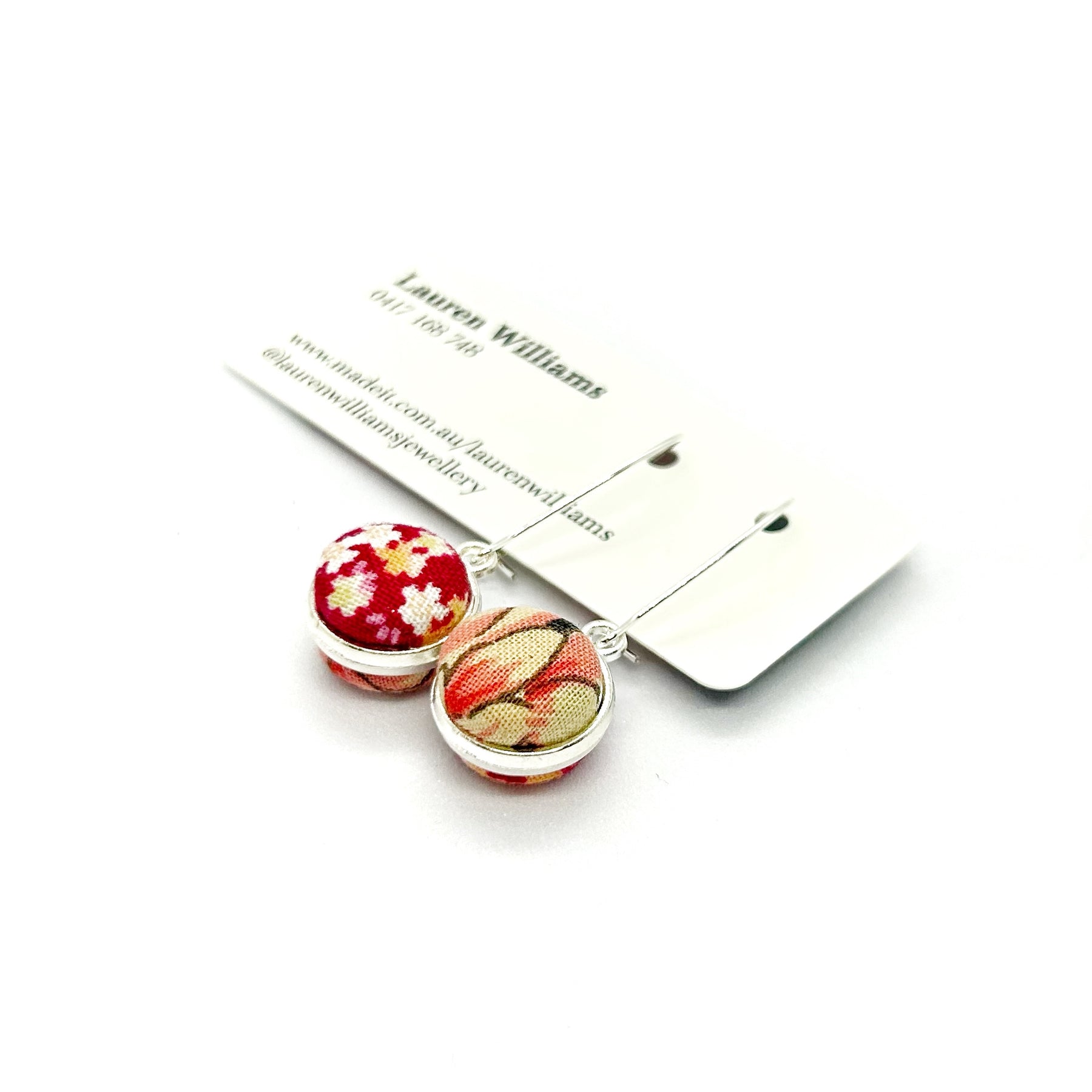 Double Sided Fabric Button Earrings - Pink