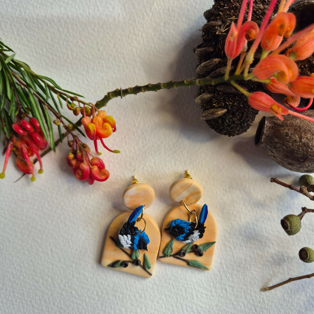 Blue Wrens in the Garden Dangle Earrings