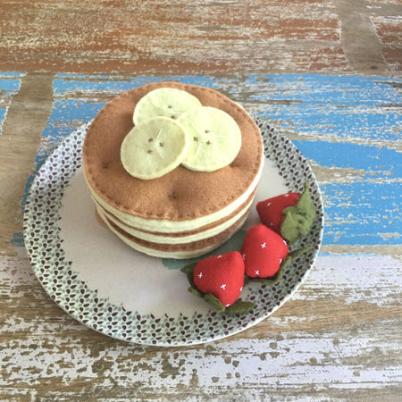 Pancake set with banana and strawberries, pretend play food