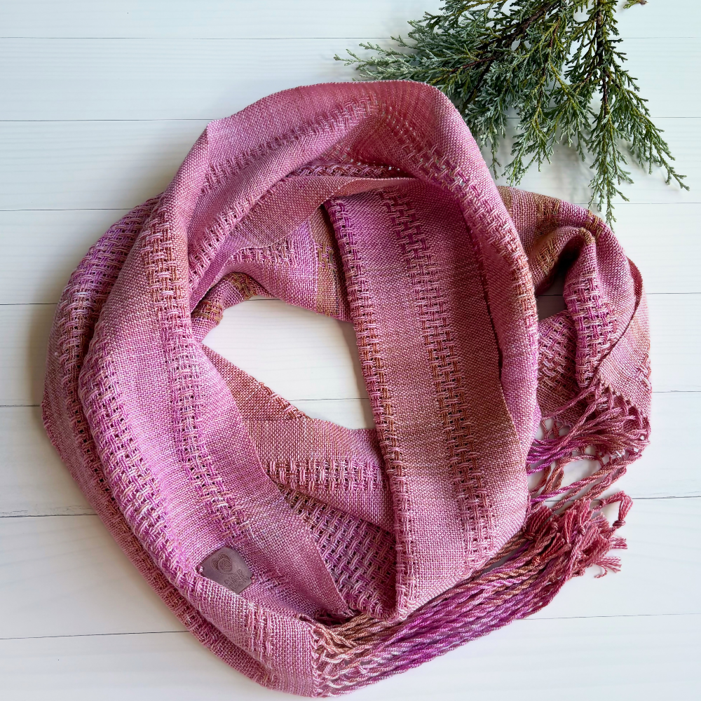Light-pink-tencel-scarf-whole-circle-handwoven-entangled-happiness-handwovens