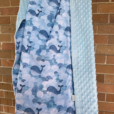 Baby Blanket / Flannelette Cotton / Minky Dot / Whales