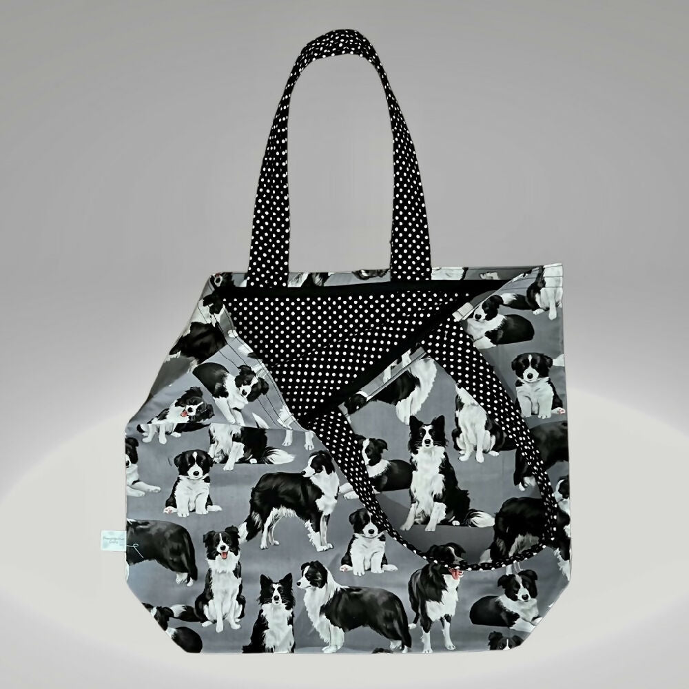 Grocery Tote ... Lined with storage pouch ... Border Collie