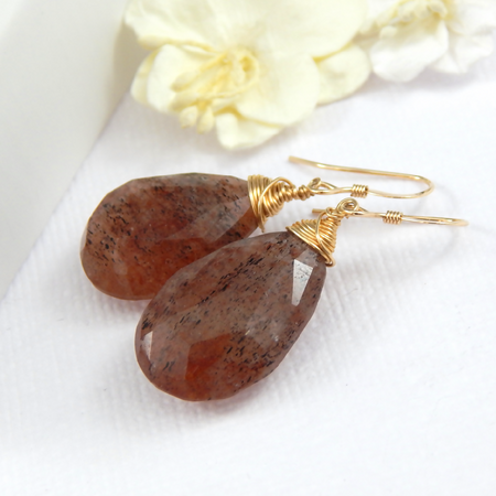 Red Rutilated Quartz Earrings Gold Filled