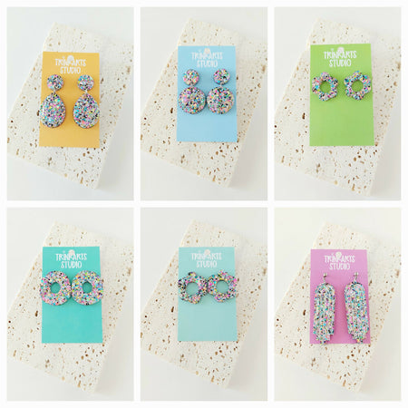 Pastel Glitter Resin Statement Dangle Stud Earrings