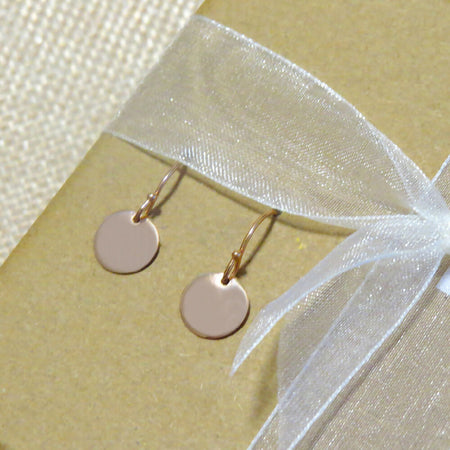 Dainty 14K Rose Gold-Fill Shiny Small Disc Earrings, Handmade, Circle Earrings
