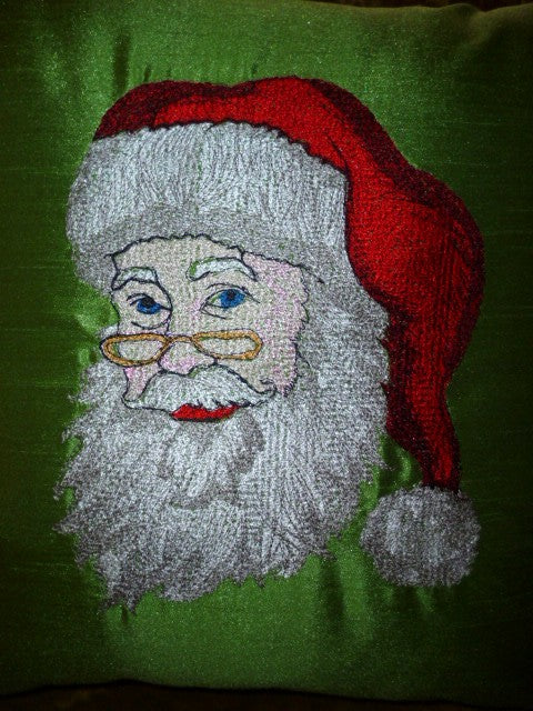 Father Christmas Embroidered Green Silk Cushions