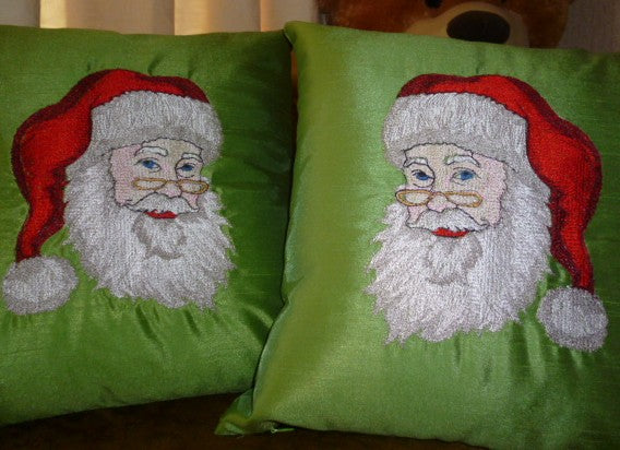 Father Christmas Embroidered Green Silk Cushions