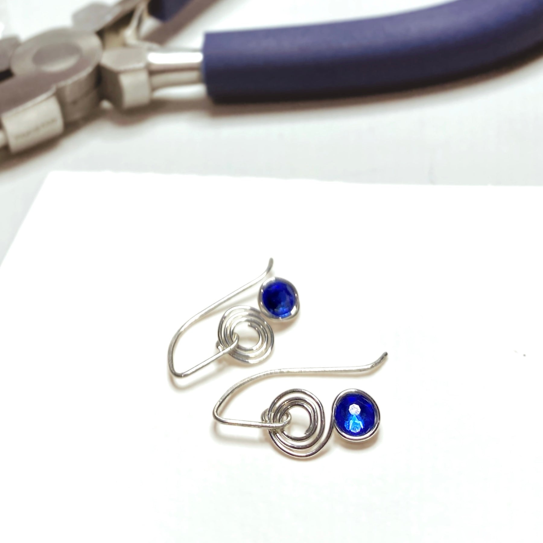 Sapphire blue crystal dangle earrings | Sterling Silver | September birthstone gift