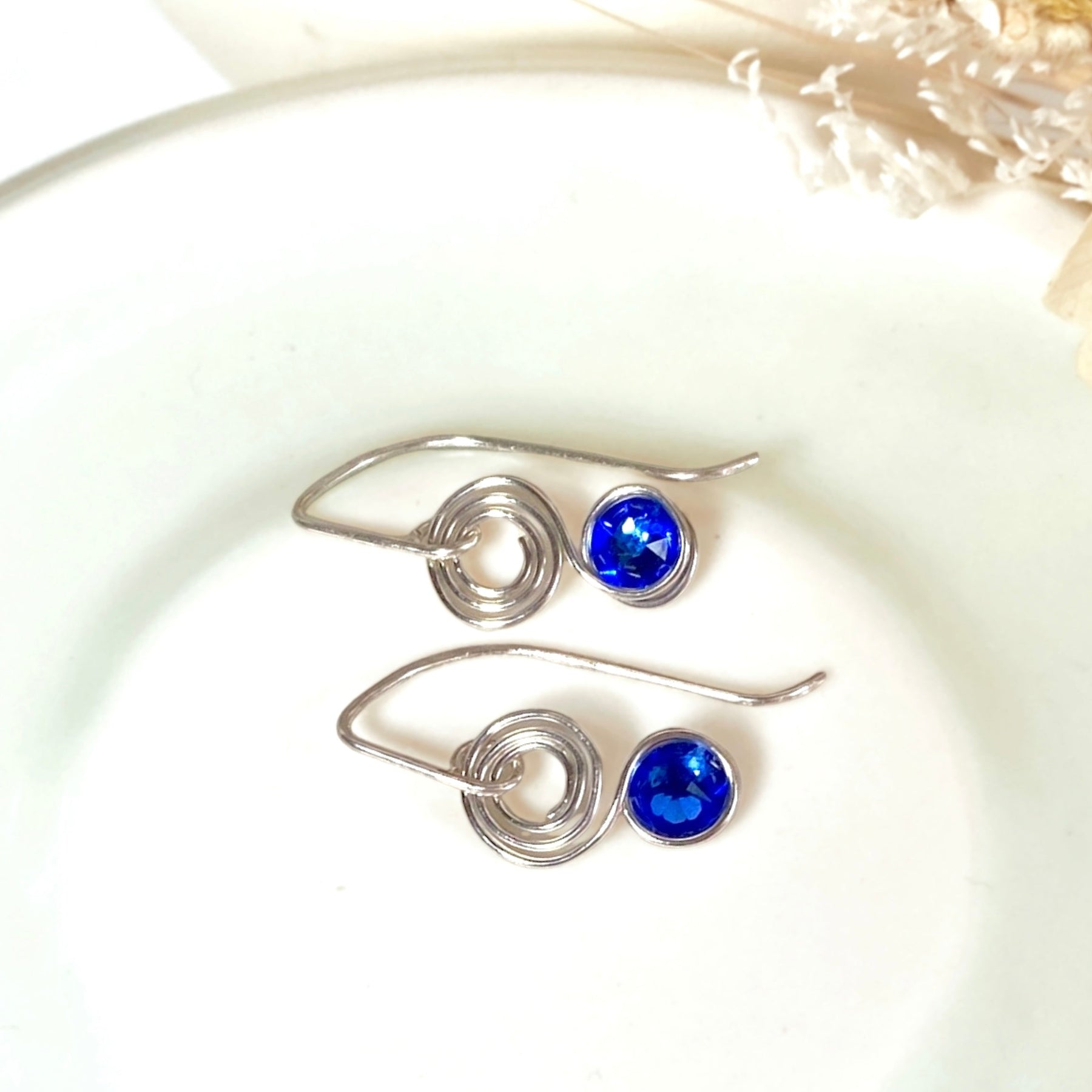 Sapphire blue crystal dangle earrings | Sterling Silver | September birthstone gift