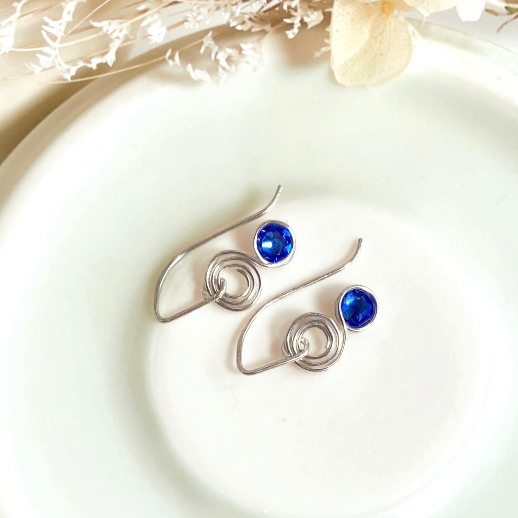 Sapphire blue crystal dangle earrings | Sterling Silver | September birthstone gift