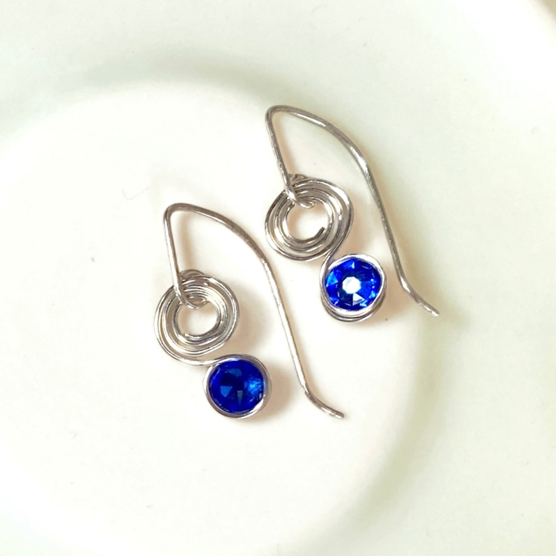 Sapphire blue crystal dangle earrings | Sterling Silver | September birthstone gift