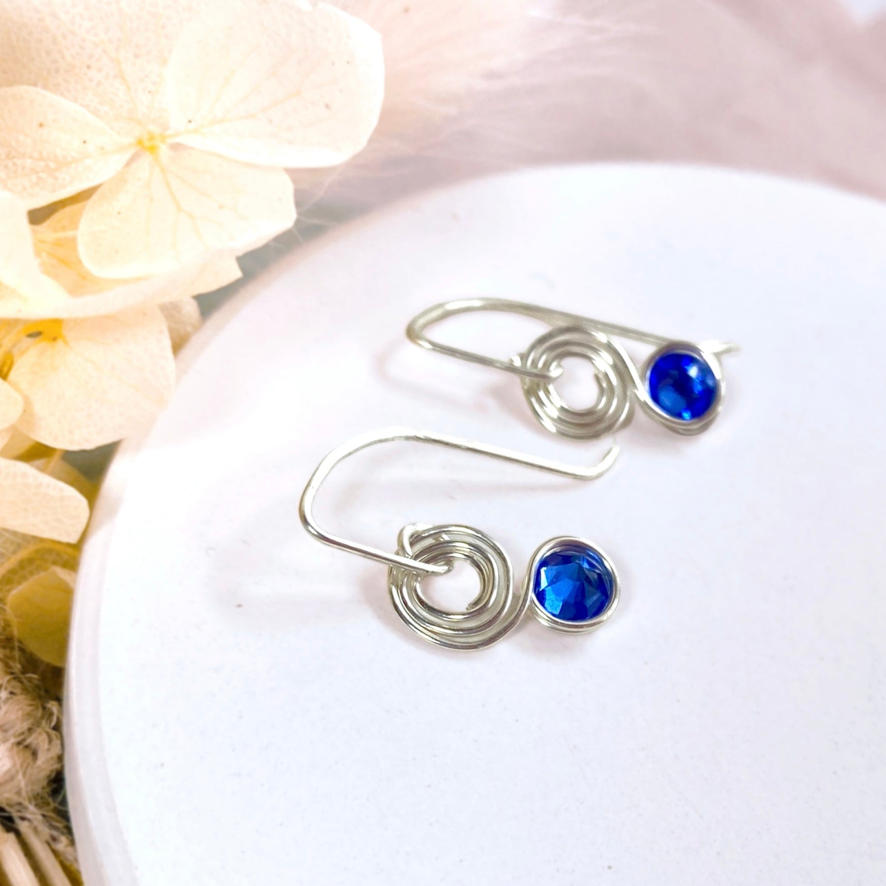 Sapphire blue crystal dangle earrings | Sterling Silver | September birthstone gift
