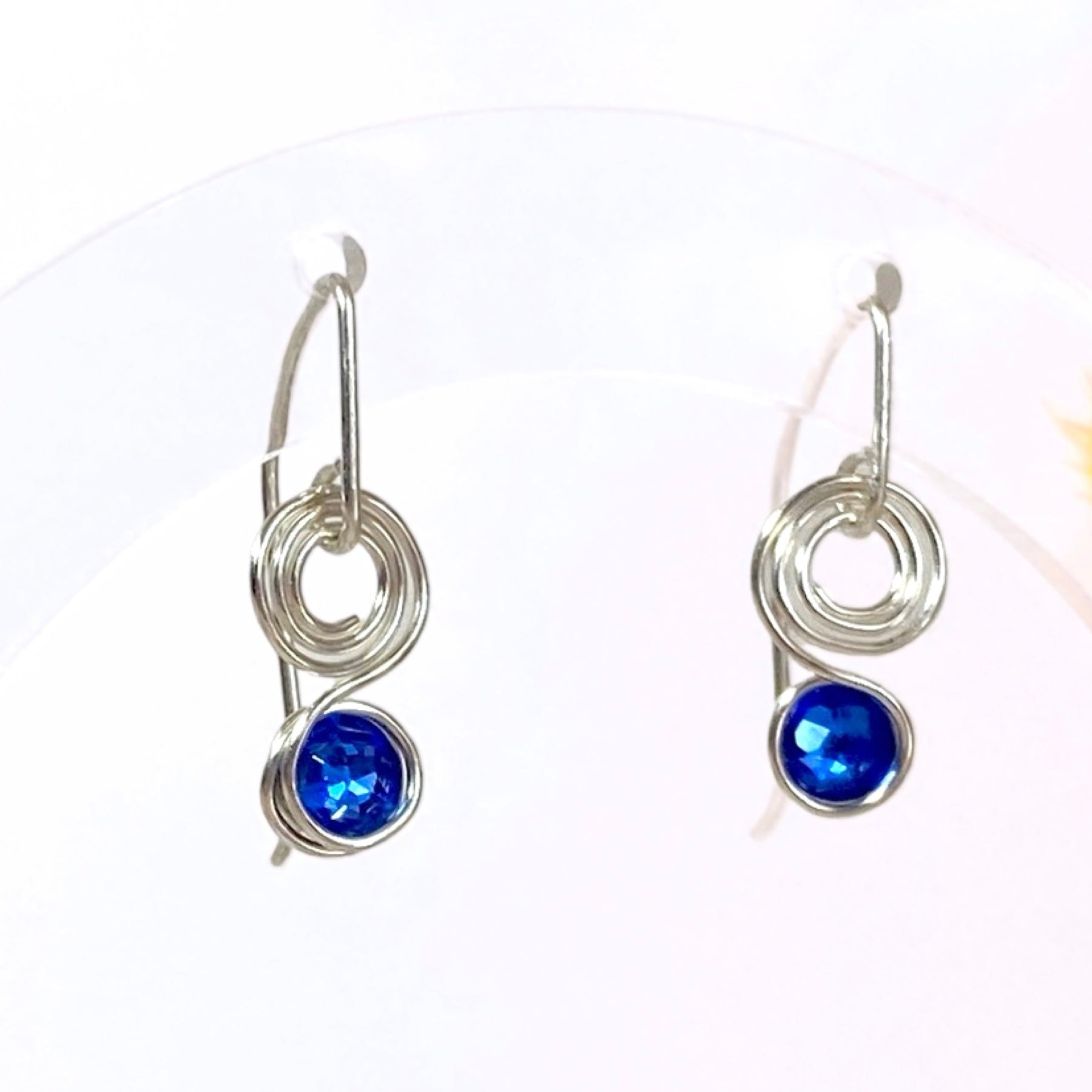 Sapphire blue crystal dangle earrings | Sterling Silver | September birthstone gift