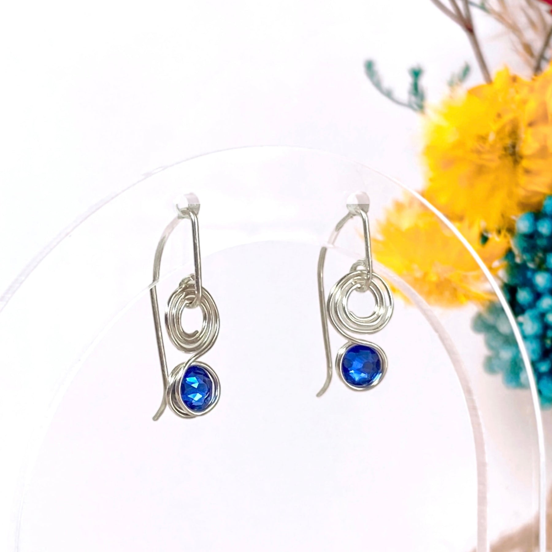 Sapphire blue crystal dangle earrings | Sterling Silver | September birthstone gift