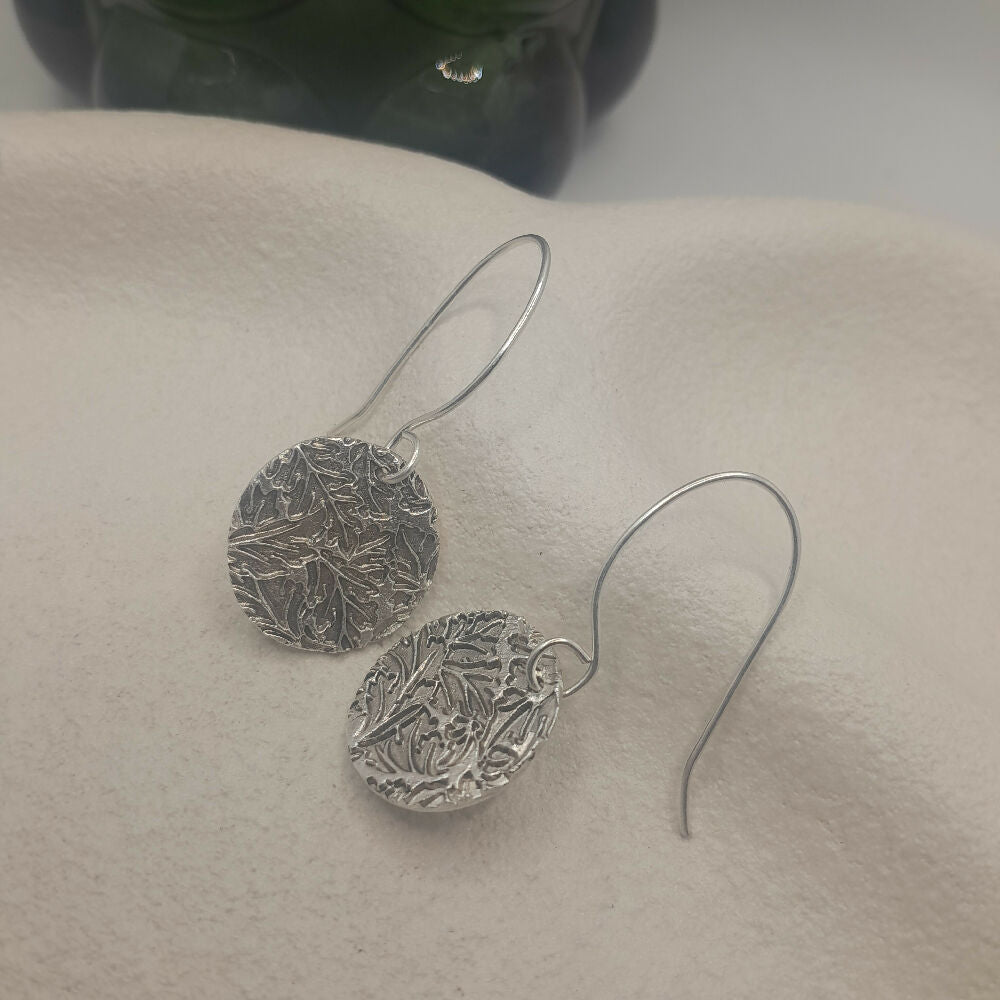 Fine silver earrings multi leaf -handmade ear wire