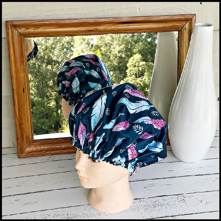 Shower Cap Adult Feathers Boho Navy