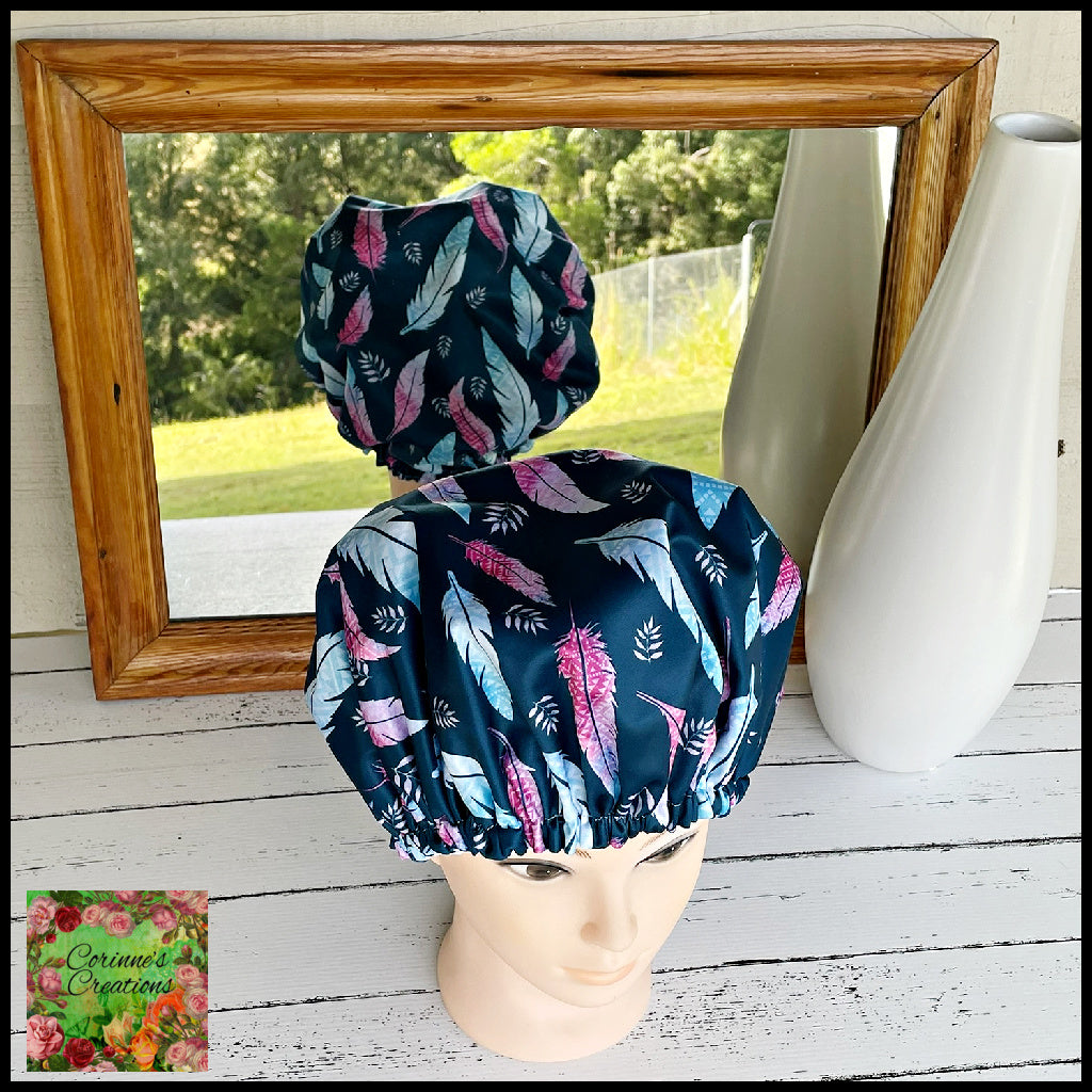 Shower Cap Adult Feathers Boho Navy