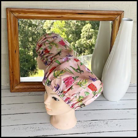 Shower Cap Adult Aussie Floral Salmon Pink