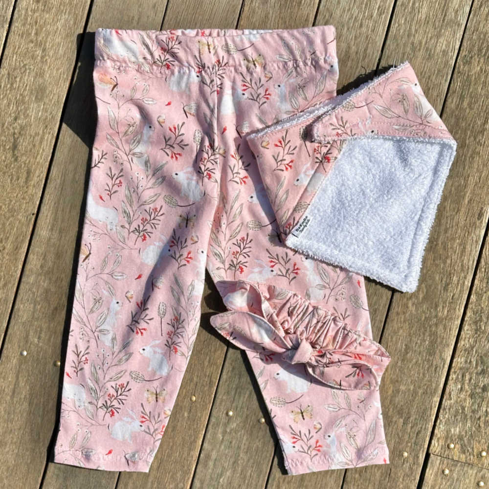 Baby Pants, Bib, Headband | Size 1 |Rabbits