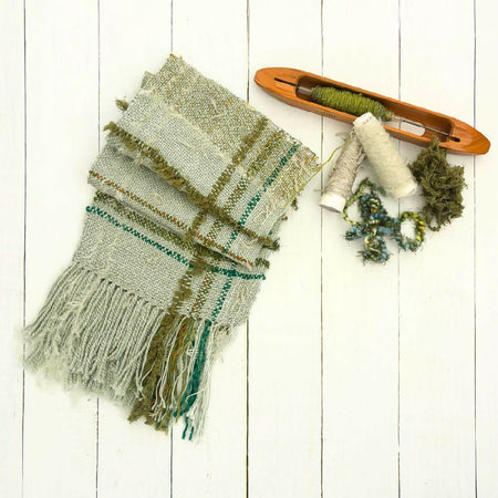 Handwoven Scarf - Green - Mixed Fibre - Wool - Bamboo - Cotton