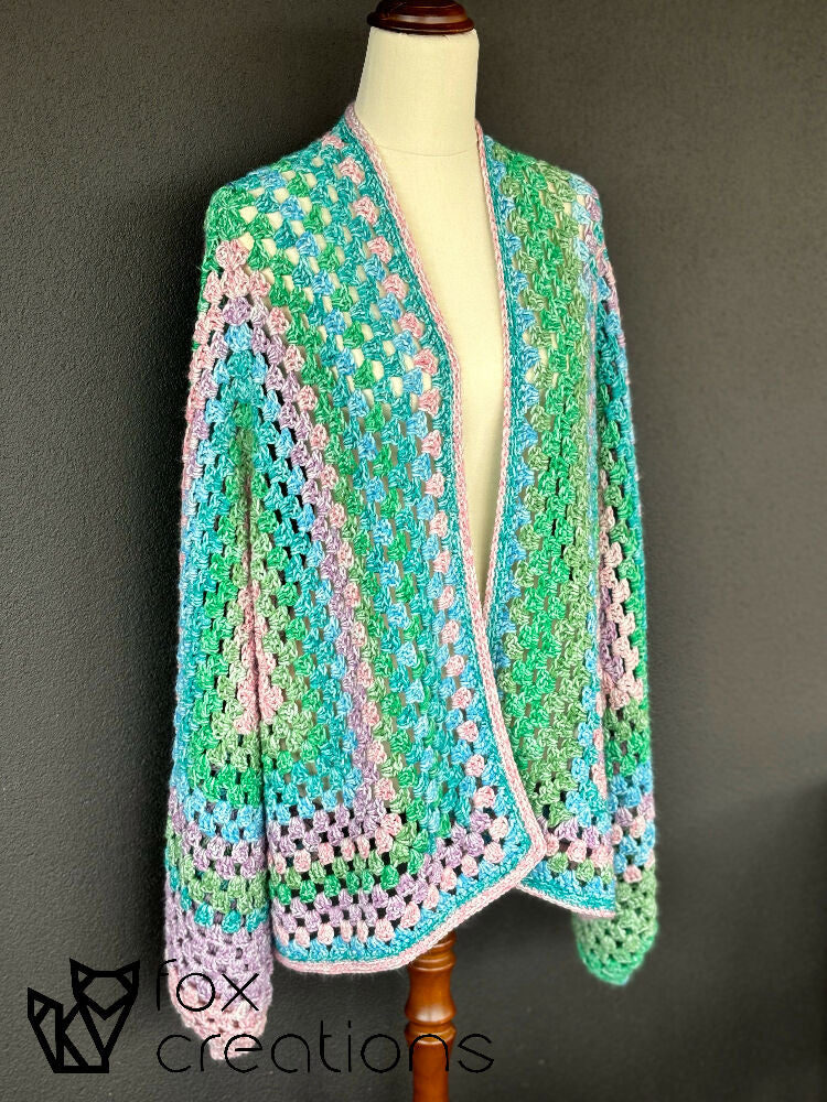 Spring Hexagon Granny Oversized Crochet Cardigan - XL+