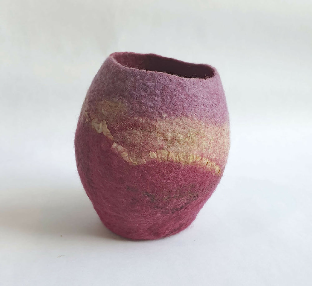 Unique small textile art vase - Raspberry Pot - Julie Ann Smith - australia