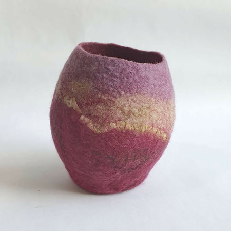 Textile Art Vessel - Raspberry Pot - Felted Wool Bowl