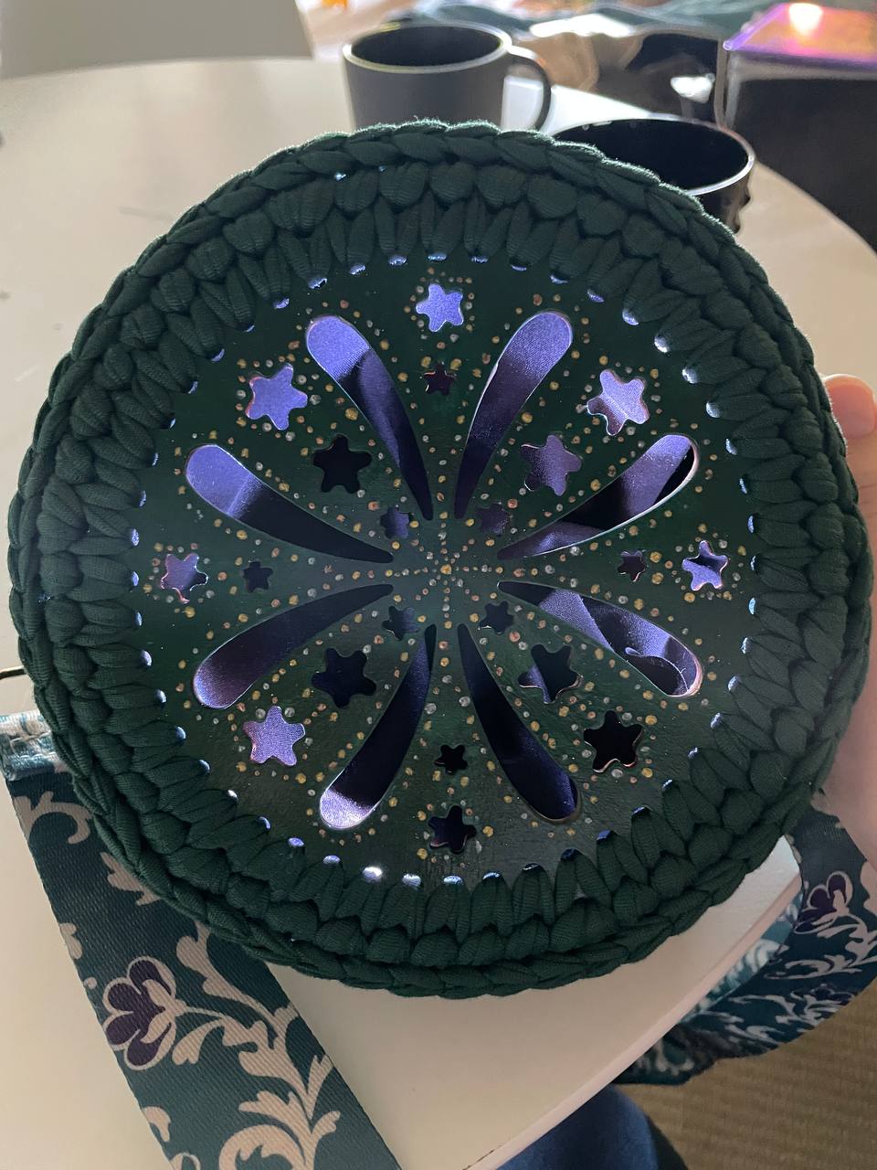 LED lights Crossbody bag | Handmade crochet bag with painting artwork