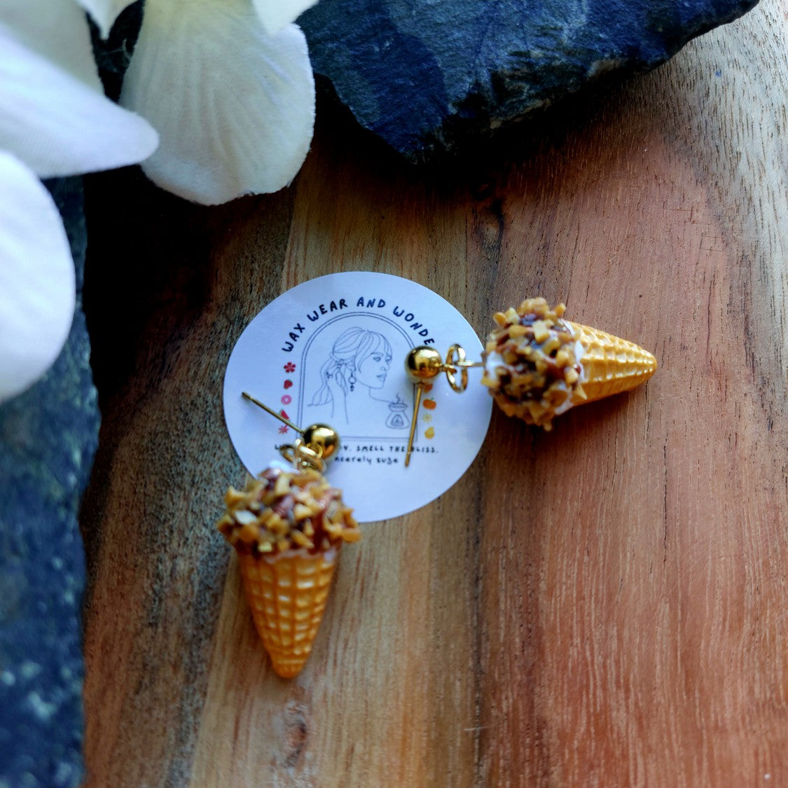 Vanilla Choc Top Earrings | Gold Ball Stud Statement Earrings | Food Inspired