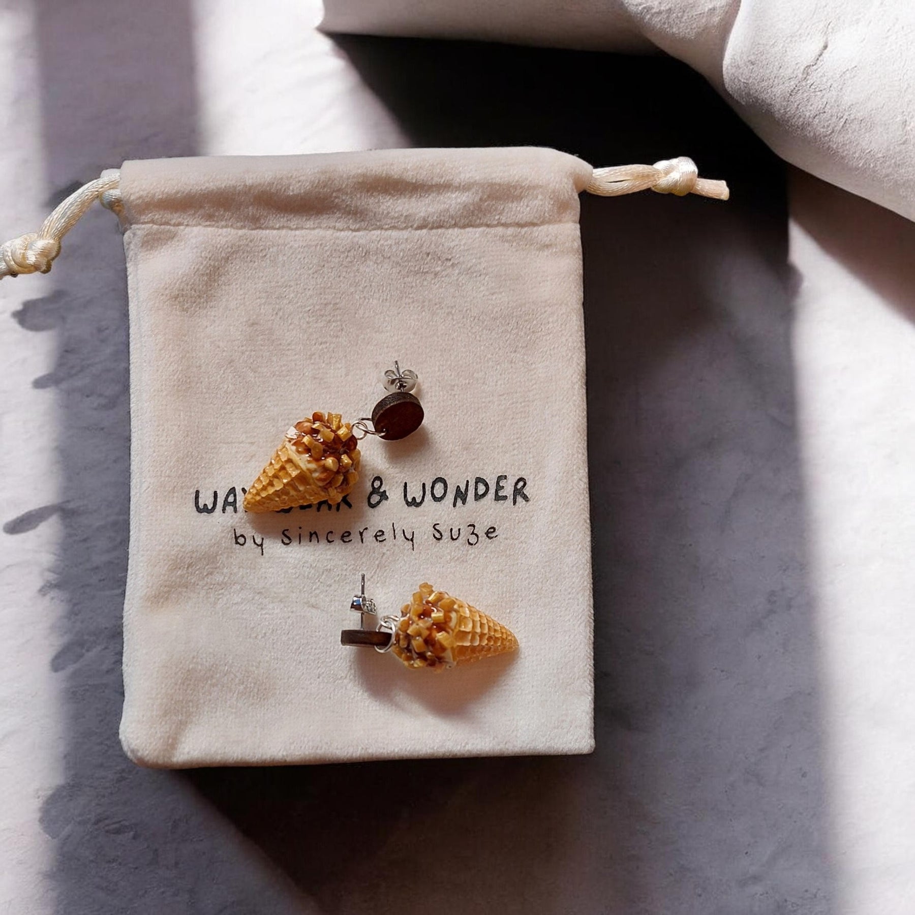 Vanilla Choc Top Earrings | Wooden Stud Statement Earrings | Food Inspired