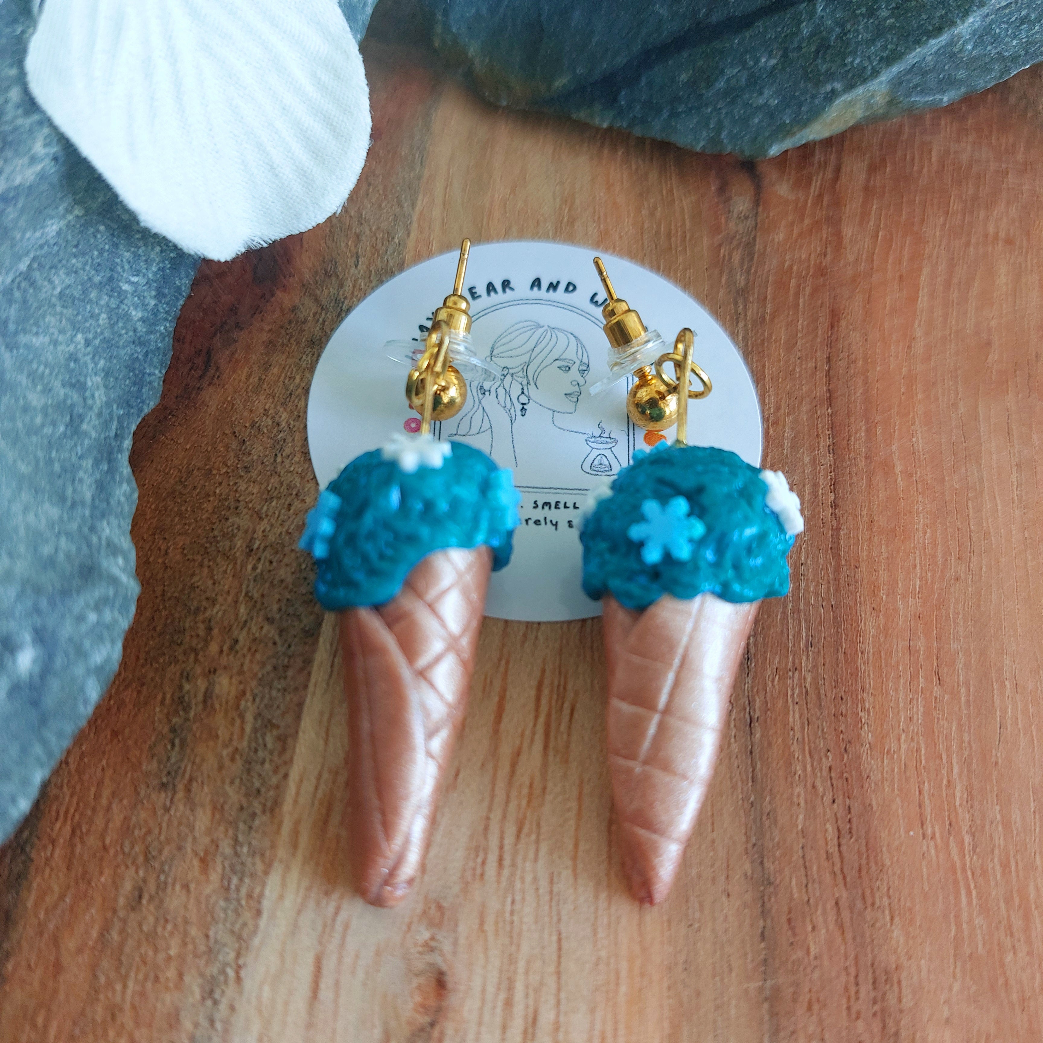 Blue Sprinkle Ice Cream Cone Earrings | Food Inspired Statement Earrings