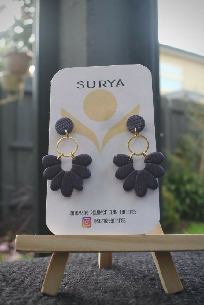 Aubergine & Gold striped Petal earrings