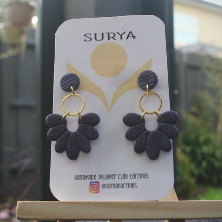 Aubergine & Gold striped Petal earrings